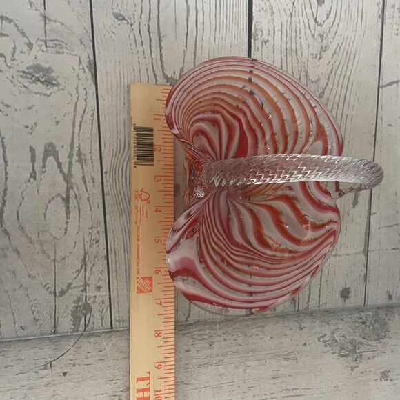Red / White / Clear Striped Murano Glass Basket w/ Twisted Handle - Picture 8 of 8